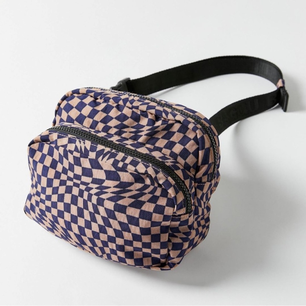 Checkered Blue and Tan Belt Bag